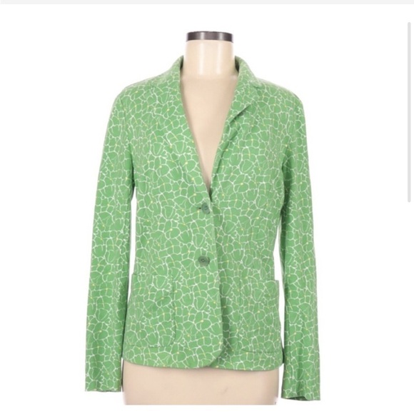 Talbots Medium Knit Blazer Green Pastel Floral Jacket with Jacket Pockets 14 - Picture 1 of 16